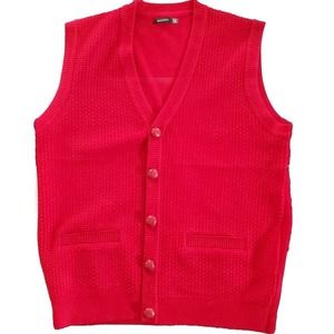Vintage Bagazio Med V-Neck Sleeveless Button Down Grampa Core Red Vest Sweater